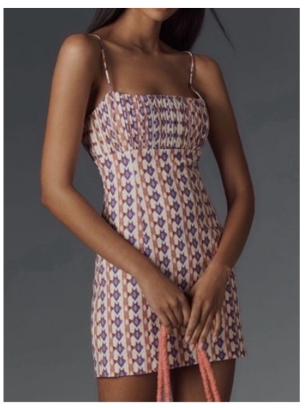 NWT MAEVE by ANTHROPOLOGIE Ophelia Linen Mini Dress in Purple/Orange Print